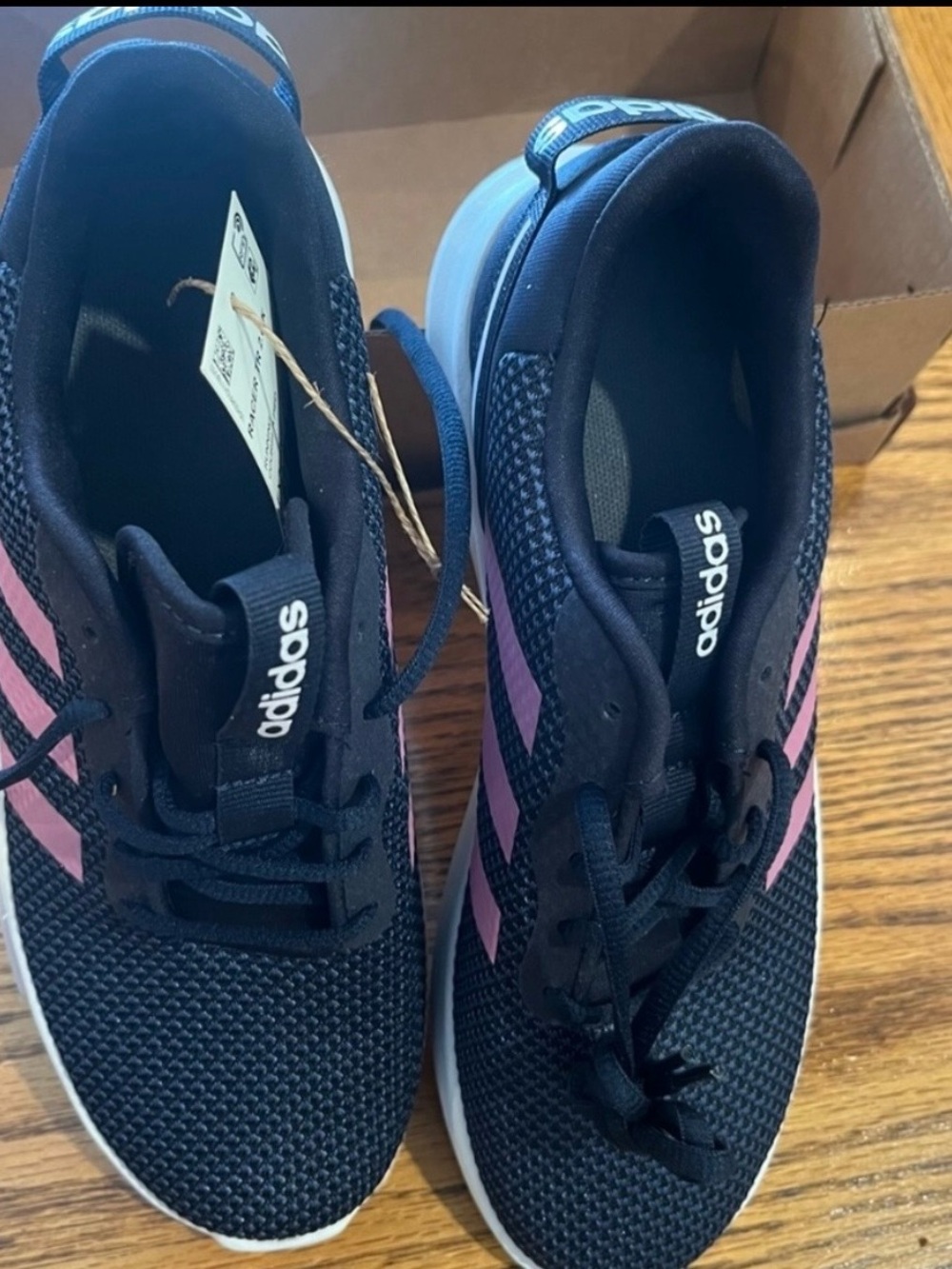 adidas Women's Black Athletic Shoes with Pink Stripes